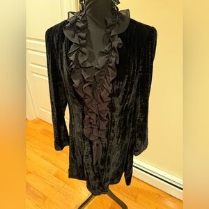 Focus 2000 Black Velvet light fancy coat with ruffles and 3 inside hooks.size 8